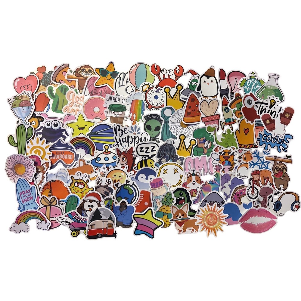 NEW 96pc Cute Cartoon Vinyl Sticker Pack Animals Food Retro Decals